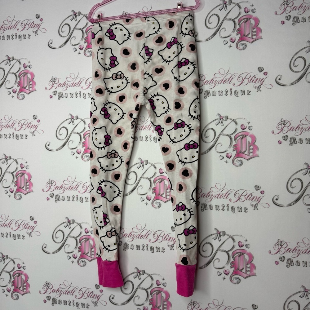 Hello kitty leggings waffle knit thermal cat pants kids cute pink stretchy